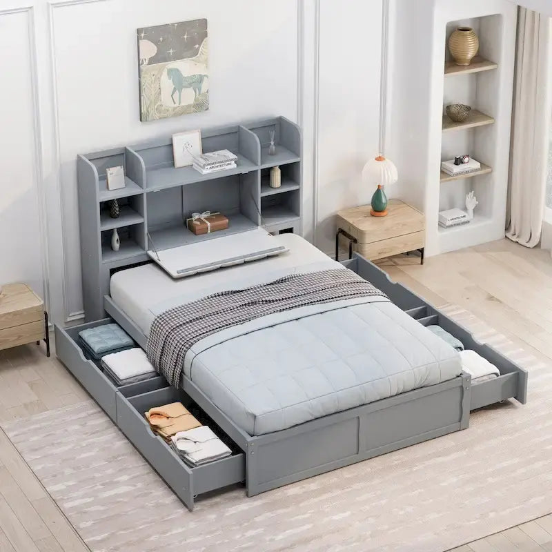 Cadre de lit avec 4 tiroirs de rangement portables sous le lit