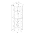 Vitrine d'angle à 6 étagères avec lumières, miroirs et étagères réglables, merisier