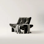 Fauteuil d'appoint contemporain en chenille noire capitonnée sans accoudoirs