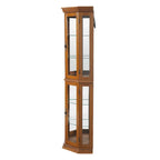 Vitrine d'angle avec éclairage, étagères réglables en verre trempé, fond miroir, meuble vitrine