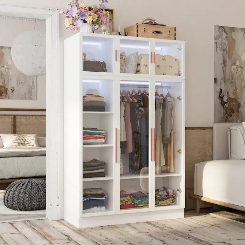 47,2 Grande Armoire LED Lumineuse Placard à Portes en Verre Entièrement en Verre