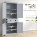 Meuble de rangement de cuisine autoportant traditionnel de 72 pouces avec 4 portes et 3 étagères réglables, grand tiroir central