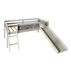 Lit mezzanine bas classique double CraftPorch avec tableau noir, toboggan et échelle