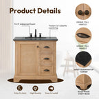 Meuble sous-vasque Hervas avec plateau en marbre naturel, sans miroir