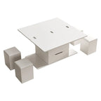 Table basse relevable pliable avec 4 tabourets et rangement