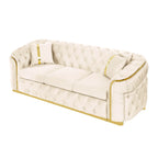 Canapé 3 places Velvet 90,6 po avec 2 oreillers, coussins haute densité, accents dorés et oreillers