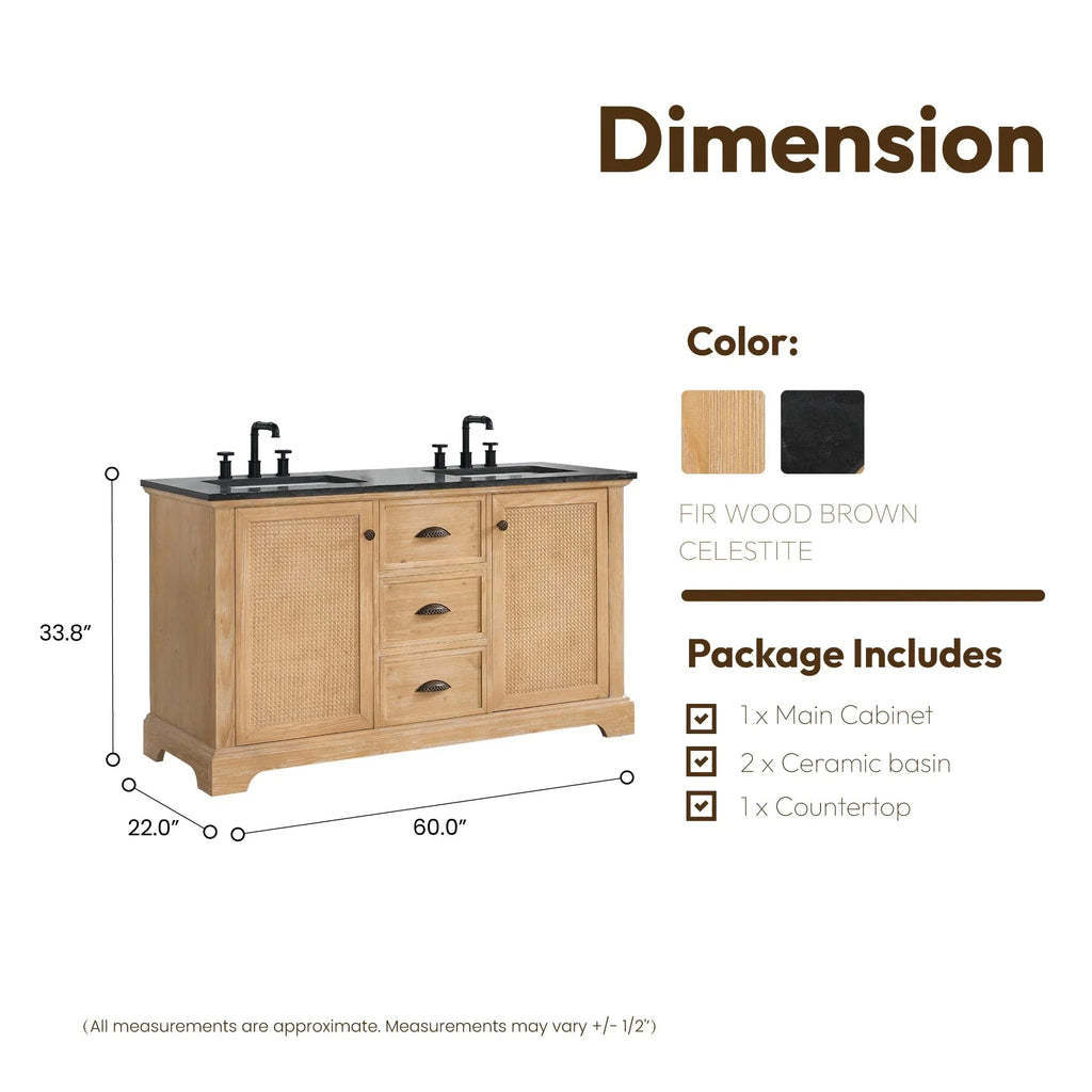Meuble sous-vasque Hervas avec plateau en marbre naturel, sans miroir