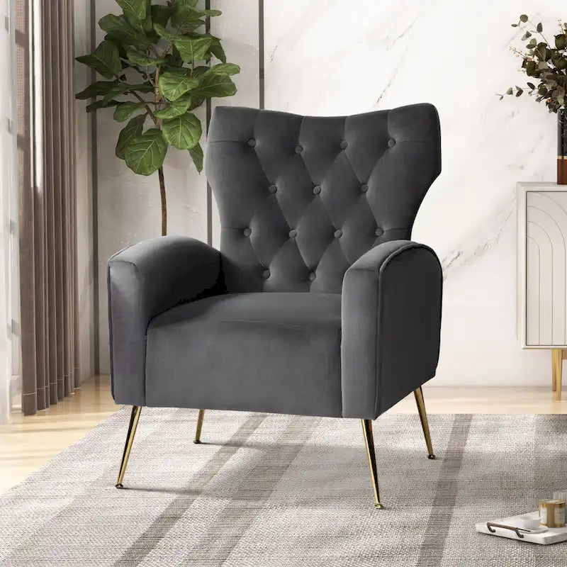Chaise touffetée Abadiana avec accent et piètement en métal