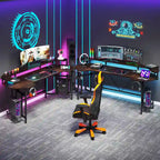 Bureau de gaming avec étagère pour moniteur, bureau d'ordinateur de 75 pouces avec bande LED