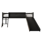 Lit mezzanine bas classique double CraftPorch avec tableau noir, toboggan et échelle