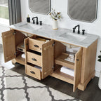 Meuble sous-vasque Hervas avec plateau en marbre naturel, sans miroir