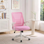 Javlergo Chaise de Bureau Dossier Mi-Hauteur Pivotante avec Support Lombaire, Fauteuil de Bureau Ergonomique en Maille avec Accoudoirs