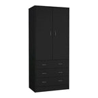 19 Armoire moderne à deux portes avec 3 tiroirs et 1 tringle de penderie pour chambre à coucher