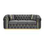 Canapé 3 places Velvet 90,6 po avec 2 oreillers, coussins haute densité, accents dorés et oreillers