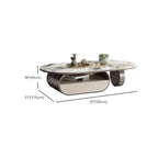 Table basse ovale contemporaine unique avec plateau en marbre et tiroir