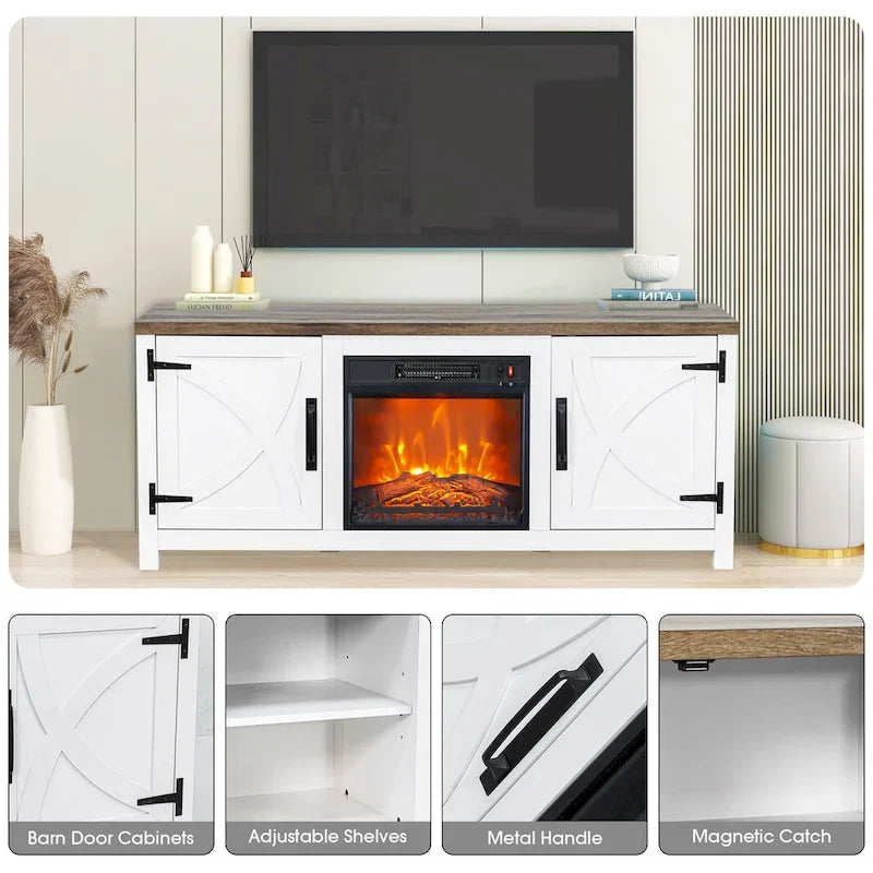Meuble TV de ferme avec cheminée électrique de 58 po, console pour téléviseurs jusqu'à 65 po