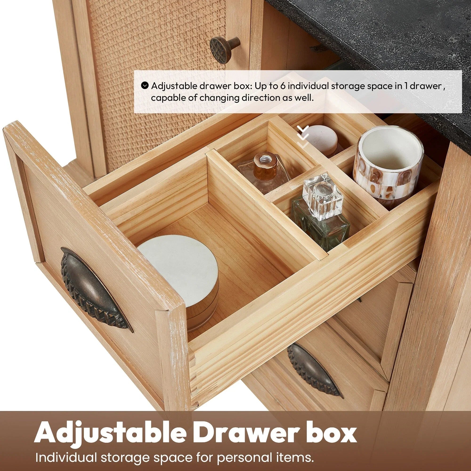 Meuble sous-vasque Hervas avec plateau en marbre naturel, sans miroir