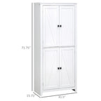 HOMCOM Grand garde-manger de cuisine autoportant de 183 cm, organisateur de rangement à 4 portes avec 4 niveaux et étagères réglables, blanc