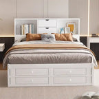 Lit plateforme King Size avec tête de lit de rangement et 8 tiroirs