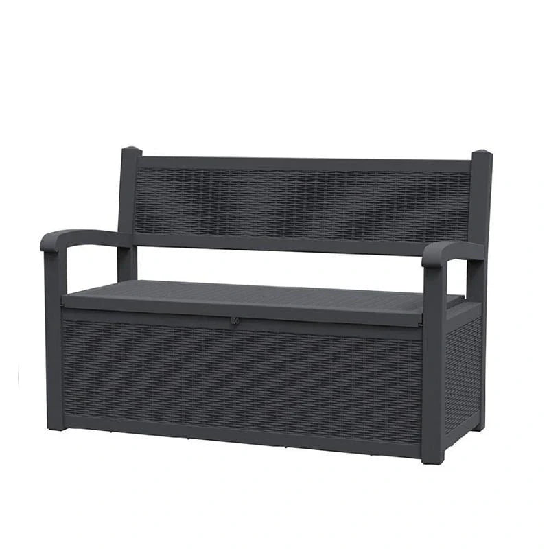 Banc de rangement en résine tout temps avec compartiment caché verrouillable - Aspect rotin, capacité de 227 kg, rangement de 265 litres
