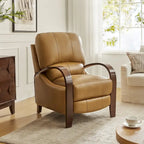 Fauteuil inclinable manuel Alex Mid-century Modern Cigar en cuir véritable avec accoudoirs incurvés en bois
