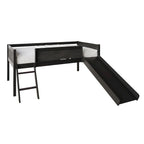 Lit mezzanine bas classique double CraftPorch avec tableau noir, toboggan et échelle