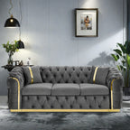Canapé 3 places Velvet 90,6 po avec 2 oreillers, coussins haute densité, accents dorés et oreillers