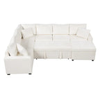 Canapé d'angle en chenille convertible, canapé-lit en forme de L avec pouf de rangement, 3 oreillers et dispositifs de charge