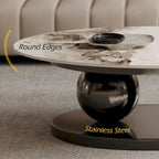 Table basse ovale moderne Pandora 51 avec plateau en pierre frittée brillante, table basse de luxe, pieds en acier inoxydable pour salon