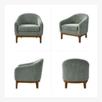 Fauteuil tonneau moderne Augus en bouclette avec pieds en bois massif par HULALA HOME
