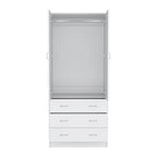 19 Armoire moderne à deux portes avec 3 tiroirs et 1 tringle de penderie pour chambre à coucher