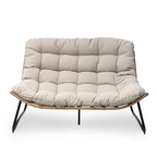 Causeuse double Papasan avec coussin, rotin PE tout temps et cadre en métal pour l'intérieur et l'extérieur