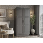 Armoire urbaine à 2 portes 100 % en bois massif avec portes pleines et portes miroir