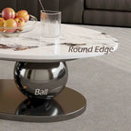 Table basse ovale moderne Pandora 51 avec plateau en pierre frittée brillante, table basse de luxe, pieds en acier inoxydable pour salon