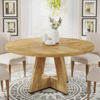 Table à manger ronde de 120 cm pour 4 personnes, table de salle à manger/cuisine/salon en bois style ferme
