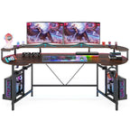 Bureau de gaming avec étagère pour moniteur, bureau d'ordinateur de 75 pouces avec bande LED
