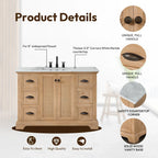 Meuble sous-vasque Hervas avec plateau en marbre naturel, sans miroir
