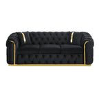 Canapé 3 places Velvet 90,6 po avec 2 oreillers, coussins haute densité, accents dorés et oreillers