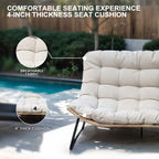 Causeuse double Papasan avec coussin, rotin PE tout temps et cadre en métal pour l'intérieur et l'extérieur