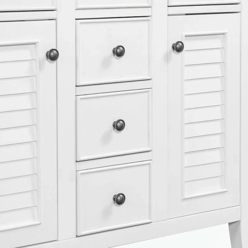 Meuble-lavabo avec vasque en céramique, deux placards et cinq tiroirs