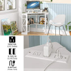 Bureau d'Angle Petit Bureau avec Prises, Table d'Angle pour Petit Espace, Bureau d'Ordinateur avec Ports USB, Bureau Triangle avec Rangement