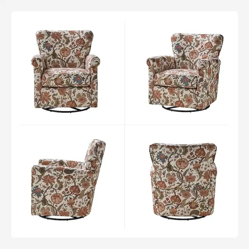 Fauteuil à bascule pivotant Georg en tissu confortable à motif floral avec accoudoirs arrondis par HULALA HOME